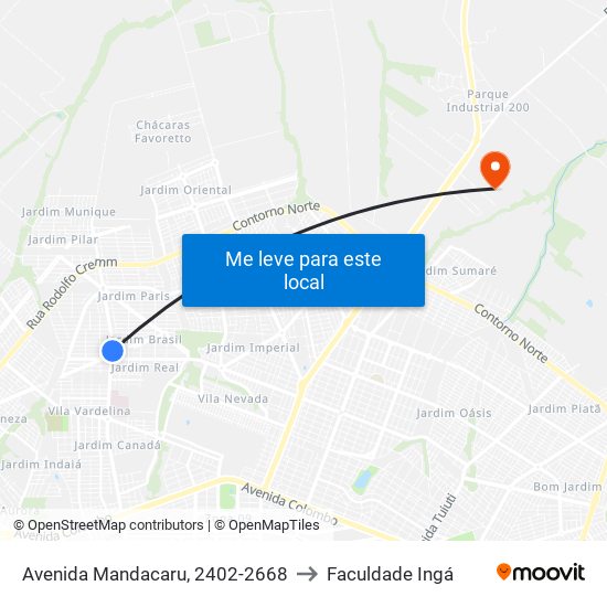 Avenida Mandacaru, 2402-2668 to Faculdade Ingá map
