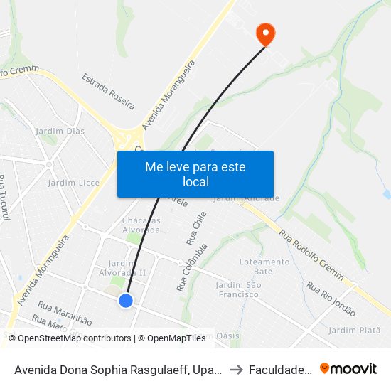 Avenida Dona Sophia Rasgulaeff, Upa Zona Norte to Faculdade Ingá map