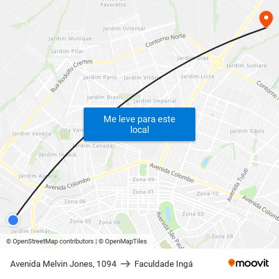 Avenida Melvin Jones, 1094 to Faculdade Ingá map