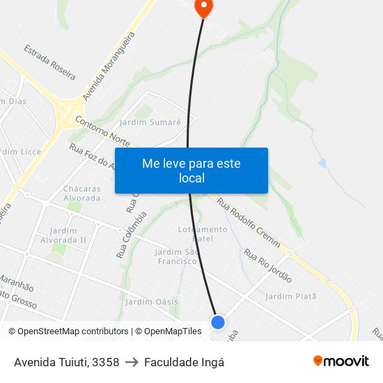 Avenida Tuiuti, 3358 to Faculdade Ingá map