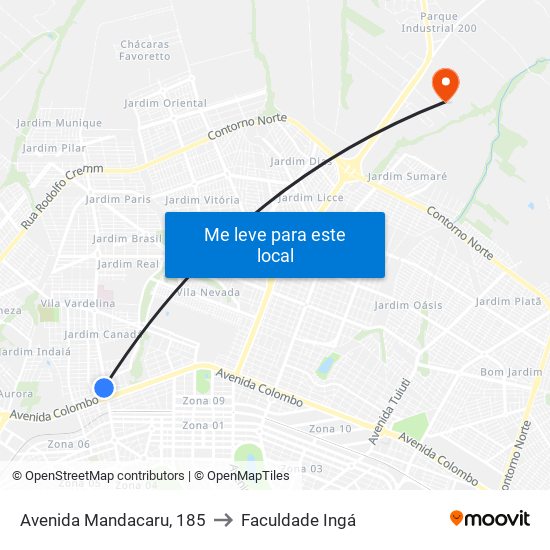 Avenida Mandacaru, 185 to Faculdade Ingá map