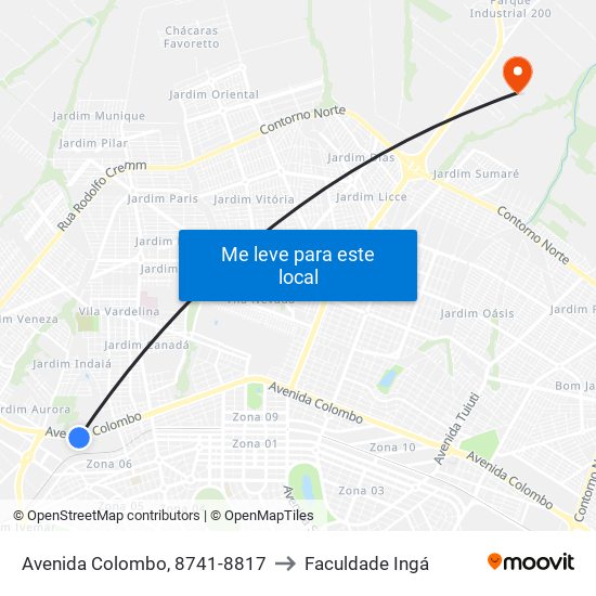 Avenida Colombo, 8741-8817 to Faculdade Ingá map