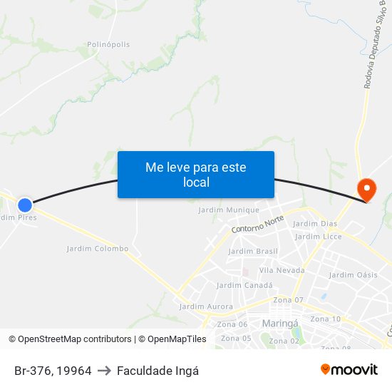 Br-376, 19964 to Faculdade Ingá map