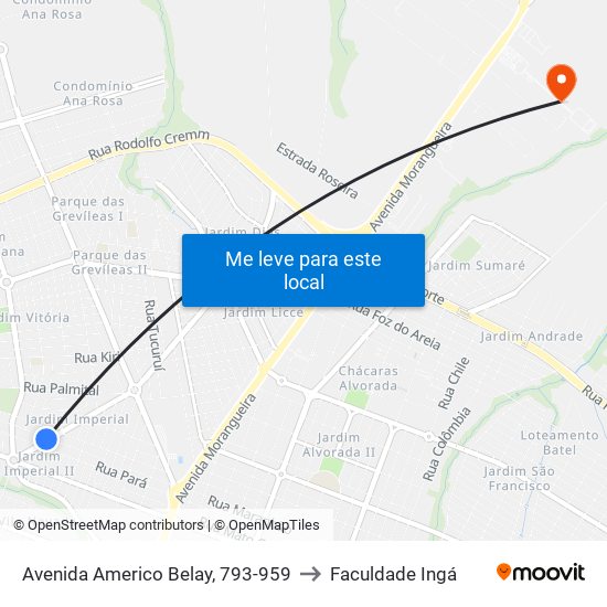 Avenida Americo Belay, 793-959 to Faculdade Ingá map