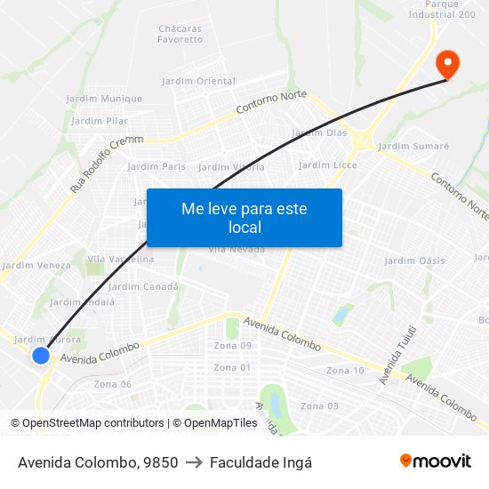 Avenida Colombo, 9850 to Faculdade Ingá map