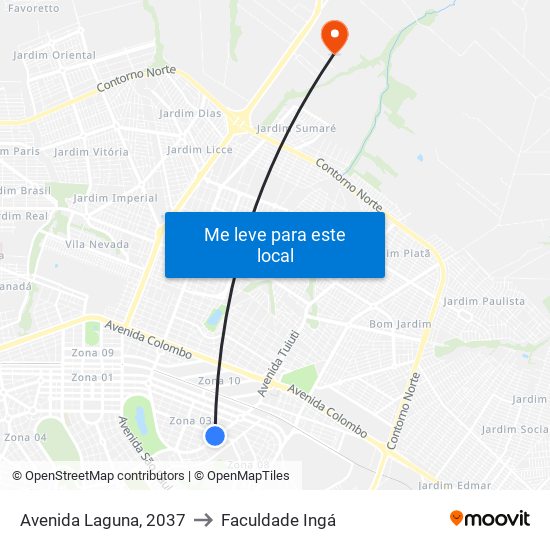 Avenida Laguna, 2037 to Faculdade Ingá map