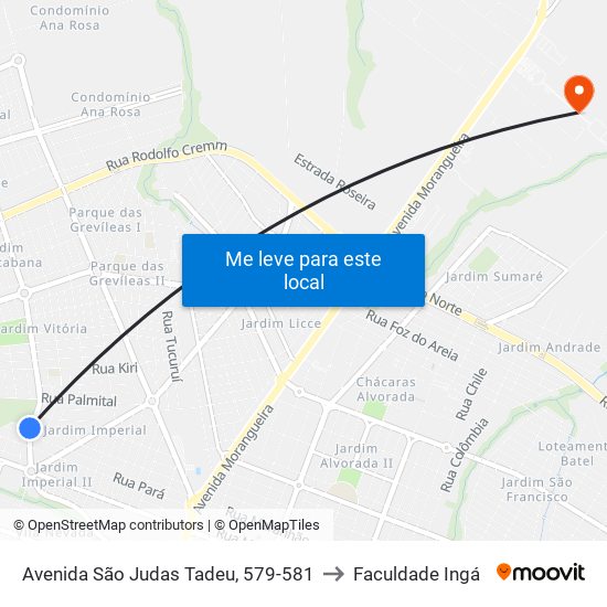 Avenida São Judas Tadeu, 579-581 to Faculdade Ingá map