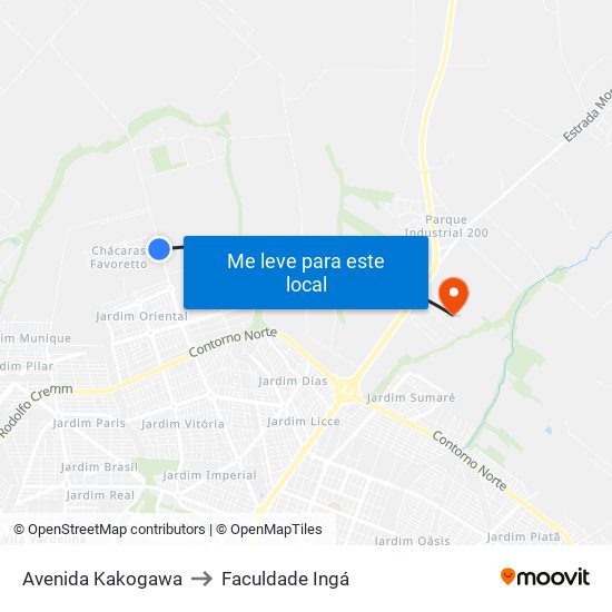 Avenida Kakogawa to Faculdade Ingá map