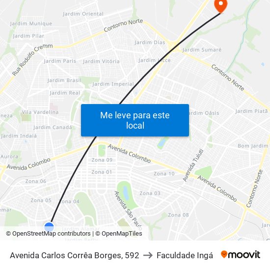 Avenida Carlos Corrêa Borges, 592 to Faculdade Ingá map