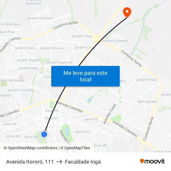 Avenida Itororó, 111 to Faculdade Ingá map