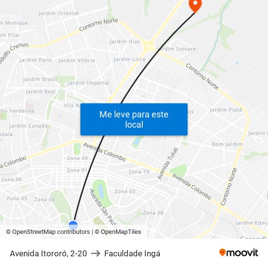 Avenida Itororó, 2-20 to Faculdade Ingá map