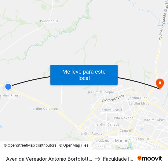 Avenida Vereador Antonio Bortolotto, 18 to Faculdade Ingá map