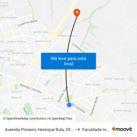Avenida Pioneiro Henrique Bula, 3907 to Faculdade Ingá map