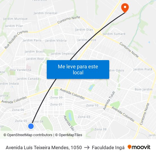 Avenida Luís Teixeira Mendes, 1050 to Faculdade Ingá map