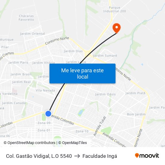 Col. Gastão Vidigal, L.O 5540 to Faculdade Ingá map