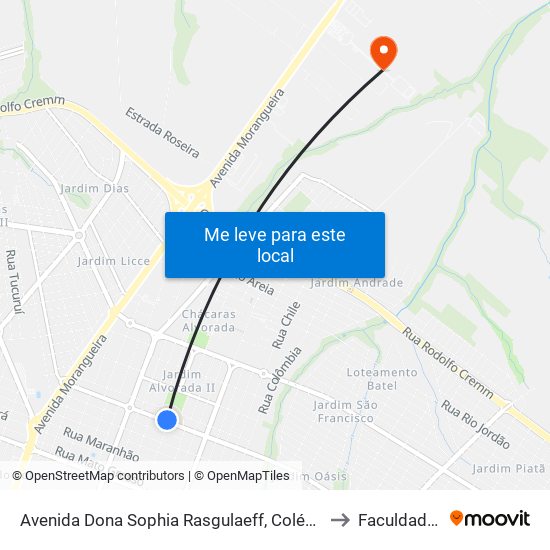 Avenida Dona Sophia Rasgulaeff, Colégio Unidade Polo to Faculdade Ingá map