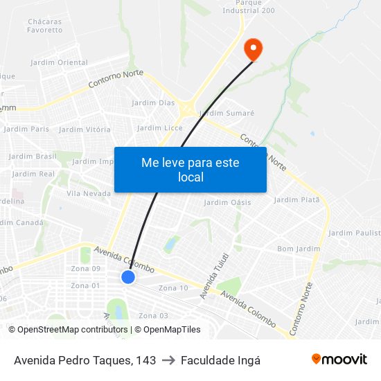 Avenida Pedro Taques, 143 to Faculdade Ingá map