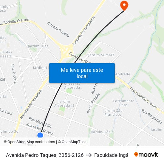 Avenida Pedro Taques, 2056-2126 to Faculdade Ingá map