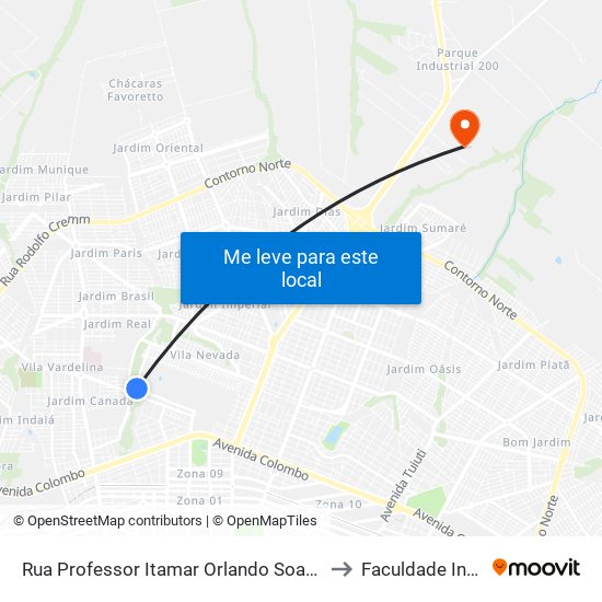 Rua Professor Itamar Orlando Soares to Faculdade Ingá map