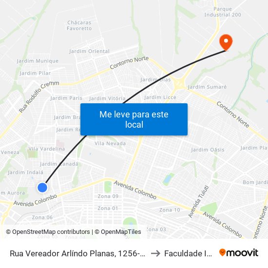 Rua Vereador Arlíndo Planas, 1256-1338 to Faculdade Ingá map