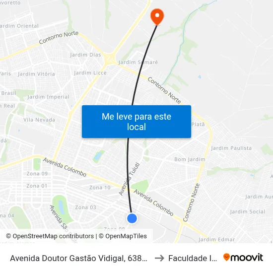 Avenida Doutor Gastão Vidigal, 6388-6540 to Faculdade Ingá map
