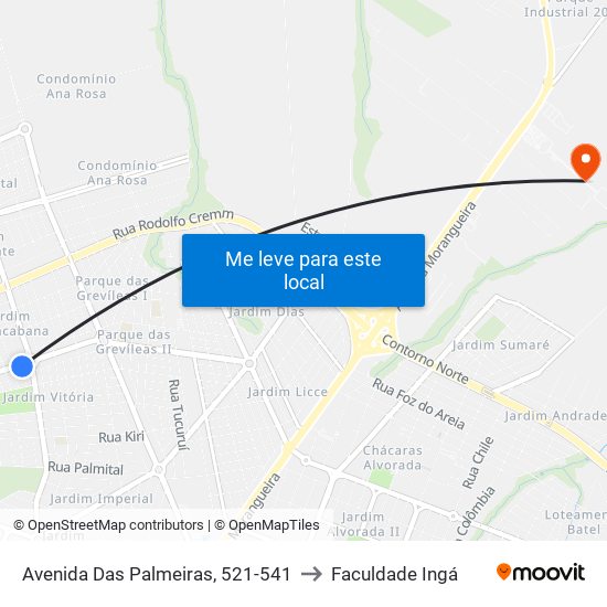 Avenida Das Palmeiras, 521-541 to Faculdade Ingá map