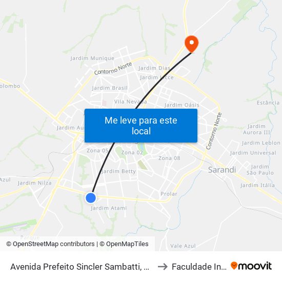 Avenida Prefeito Sincler Sambatti, 2288 to Faculdade Ingá map