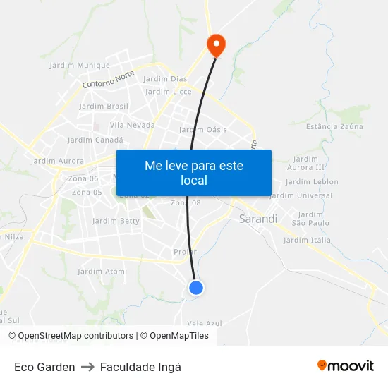 Eco Garden to Faculdade Ingá map
