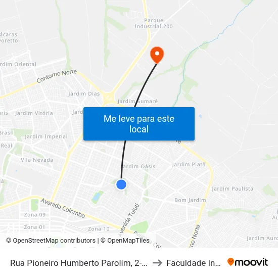 Rua Pioneiro Humberto Parolim, 2-58 to Faculdade Ingá map