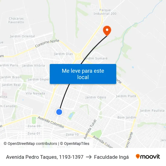 Avenida Pedro Taques, 1193-1397 to Faculdade Ingá map