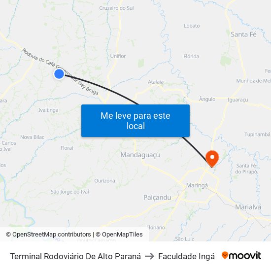 Terminal Rodoviário De Alto Paraná to Faculdade Ingá map