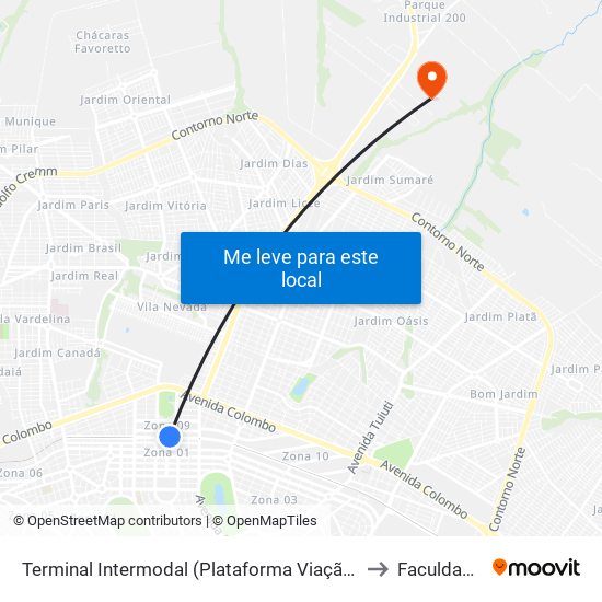 Terminal Intermodal (Plataforma Viação Real / Linha Floraí) to Faculdade Ingá map