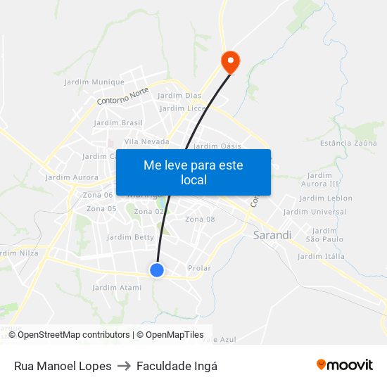 Rua Manoel Lopes to Faculdade Ingá map