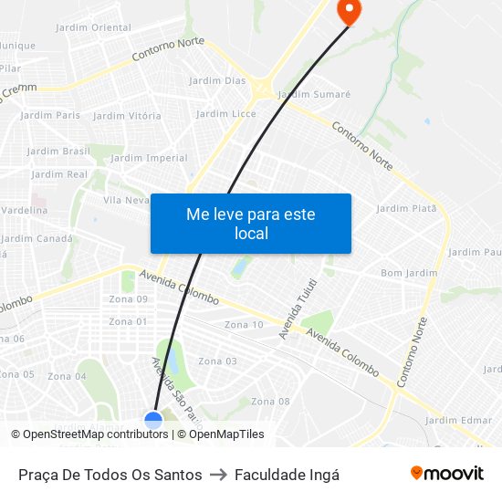 Praça De Todos Os Santos to Faculdade Ingá map