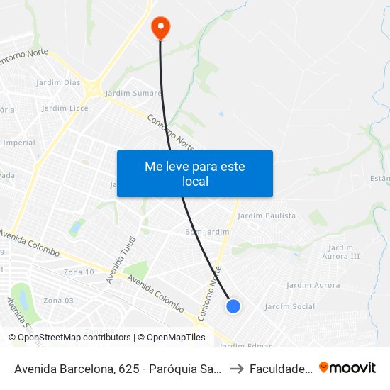 Avenida Barcelona, 625 - Paróquia Santa Terezinha to Faculdade Ingá map