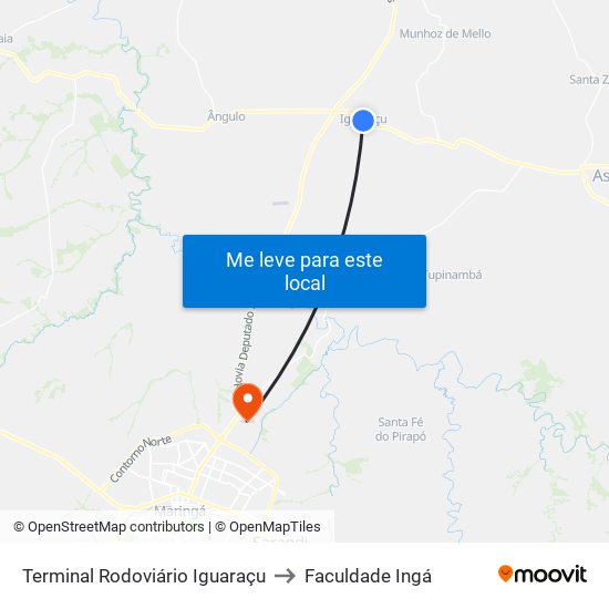 Terminal Rodoviário Iguaraçu to Faculdade Ingá map