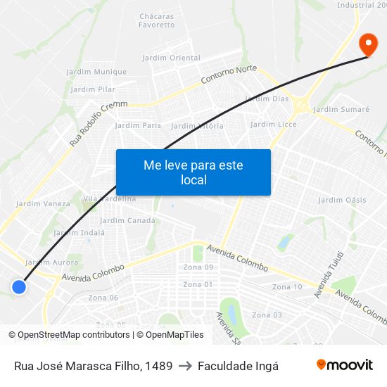 Rua José Marasca Filho, 1489 to Faculdade Ingá map