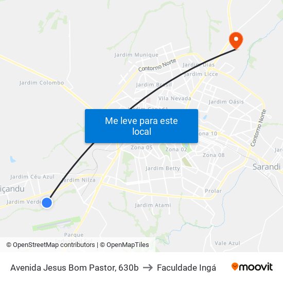 Avenida Jesus Bom Pastor, 630b to Faculdade Ingá map