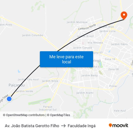 Av. João Batista Gerotto Filho to Faculdade Ingá map