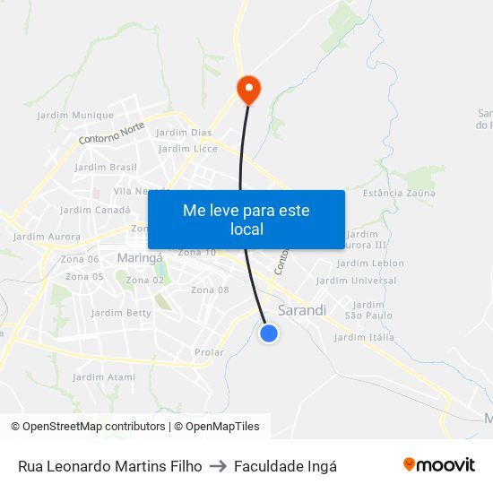 Rua Leonardo Martins Filho to Faculdade Ingá map