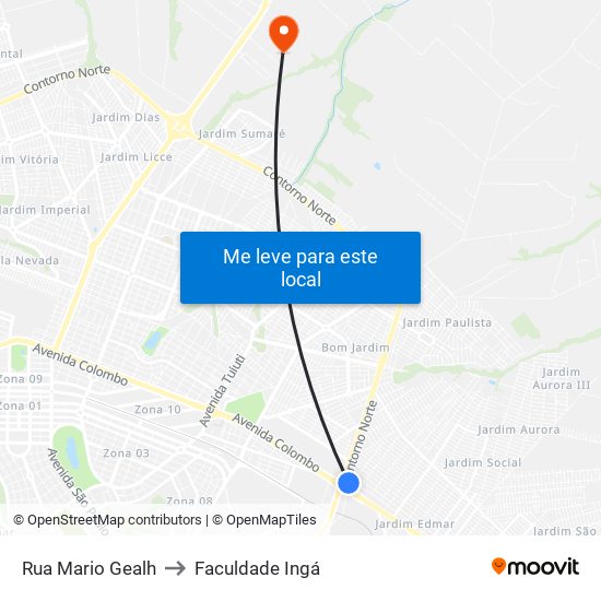 Rua Mario Gealh to Faculdade Ingá map