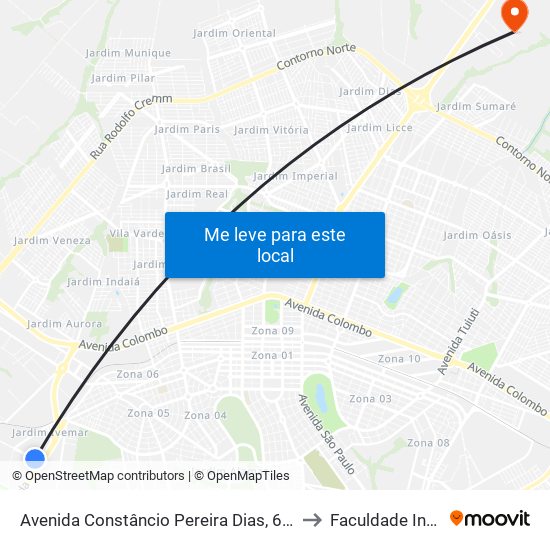 Avenida Constâncio Pereira Dias, 619 to Faculdade Ingá map