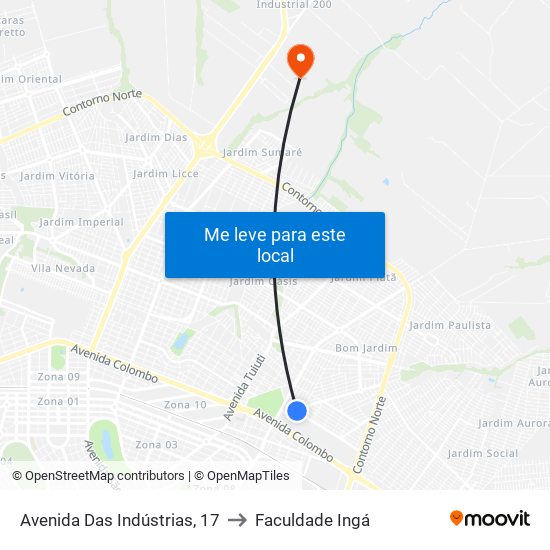 Avenida Das Indústrias, 17 to Faculdade Ingá map