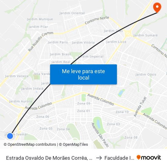 Estrada Osvaldo De Morães Corrêa, 451-633 to Faculdade Ingá map