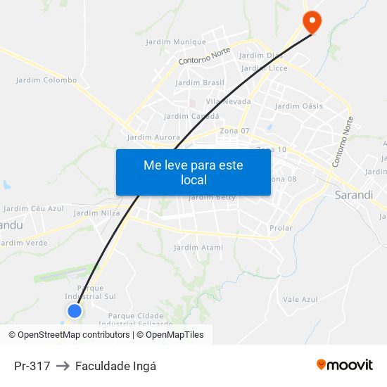 Pr-317 to Faculdade Ingá map