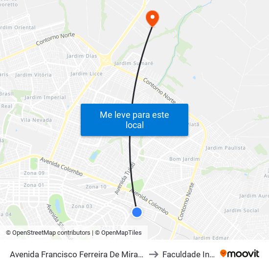 Avenida Francisco Ferreira De Miranda to Faculdade Ingá map
