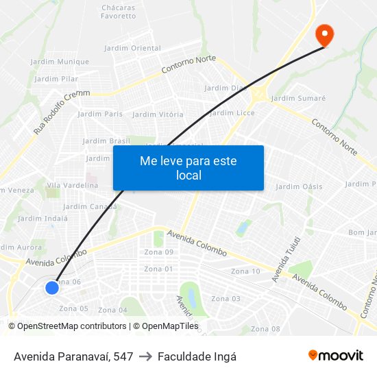 Avenida Paranavaí, 547 to Faculdade Ingá map