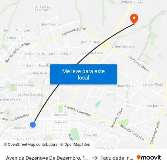 Avenida Dezenove De Dezembro, 1-59 to Faculdade Ingá map