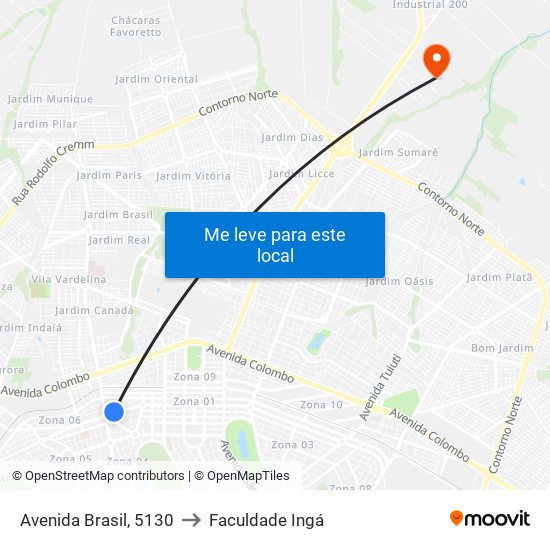 Avenida Brasil, 5130 to Faculdade Ingá map