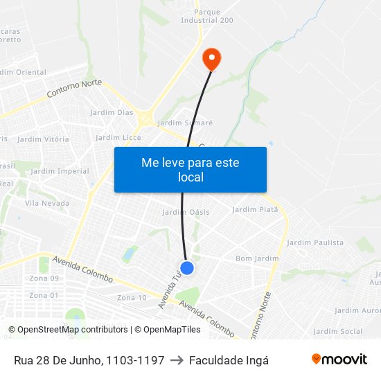 Rua 28 De Junho, 1103-1197 to Faculdade Ingá map